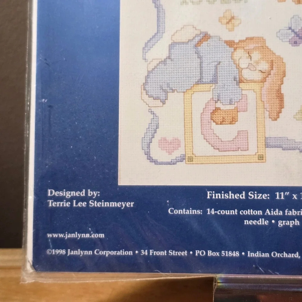 Janlynn Sleepy Bunnies Birth Sampler Counted Cross Stitch Kit 54-48 Vintage 1998